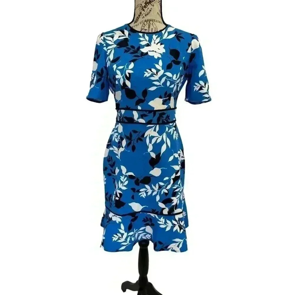 Maggy London, midi dress, Blue/White/Black, Size 4Petite